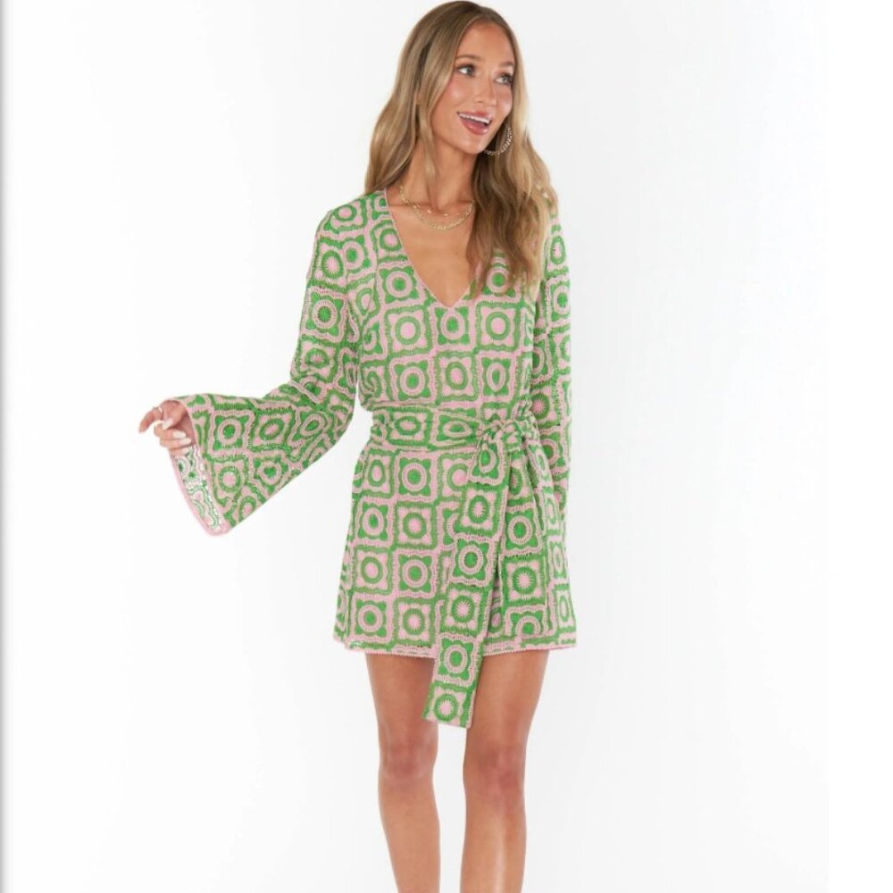 Show Me Your Mumu Treasure Mini Dress Pink Crochet